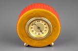 Beautiful Fluted Bakelite Clock by New Haven in Red + Onyx Green