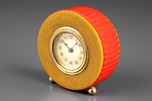 Beautiful Fluted Bakelite Clock by New Haven in Red + Onyx Green