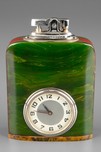 Superb 3-Color Emerald Green Laminated Catalin Clock-Lighter Combo