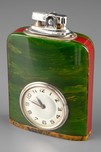 Superb 3-Color Emerald Green Laminated Catalin Clock-Lighter Combo