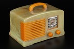 Fada Model 136 Catalin Radio in Highly Marbleized Onyx Green + Yellow Trim